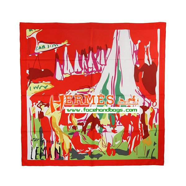 Hermes 100% Silk Square Scarf Red HESISS 90 x 90 - Click Image to Close